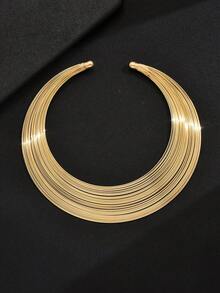 Juego de 4 piezas: 1 collar, 1 par de aretes, 1 anillo, 1 pulsera, conjunto de joyas clásicas retro tradicionales de múltiples capas tipo choker - Amarillo Oro - Ver 14