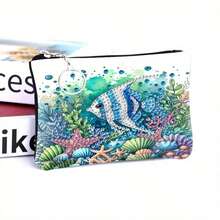 1 Set Diamond Painting Craft Kit, Ocean Animal Style Coin Purse Women Ins Zipper Mini Bag, Women Short Hanging Pouch With Keychain Card Holder, Made With Crystal Round Diamond DIY, Suitable For Daily Travel Carry-On Storage