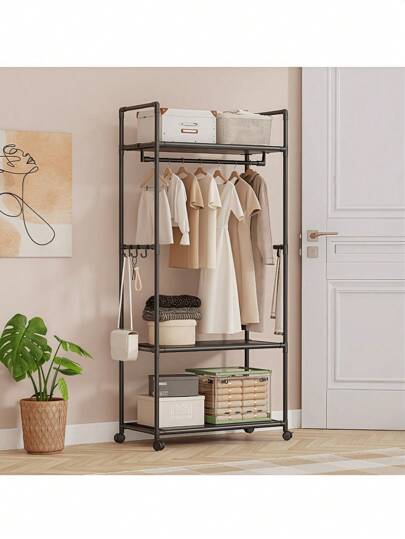 现代简约风格多功能可移动/固定衣帽架收纳架，独立式衣架，宿舍收纳架