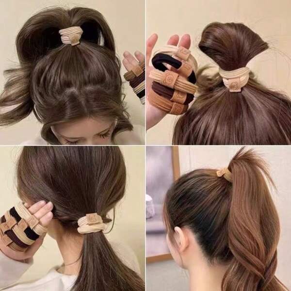 10pcs High Elasticity Hair Scrunchies For Women - Cute Bear Print Ponytail Holders, Durable Small Hair Ties Set, Snap-Free For Daily Styling & Thin Hair