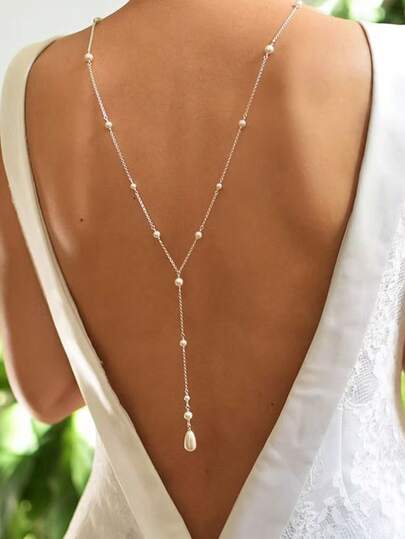 1pc Women's Sexy Pearl Back Chain, Beach Ocean Style Fashion Body Jewelry Chain