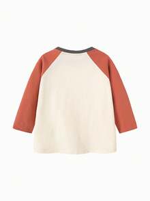 mini bala Baby Girls Contrast Color Raglan Sleeve Cartoon Print Top - Rust Red - View 4