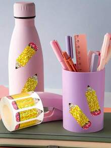 500 张/卷全息激光切割铅笔贴纸，防水自粘密封贴纸，适用于剪贴簿、信封、第一天装饰和 DIY 学校用品、铅笔装饰、剪贴簿装饰