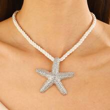 Beach Jewelry Summer Seaside Vacation Starfish Natural Conch Earrings Necklace Set - Dây chuyền sao biển (vàng) - Xem 3