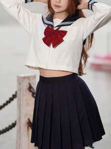 1 pieza Uniforme escolar japonés de verano clásico y básico con moño. Adecuado para cosplay, anime, manga y fotografía