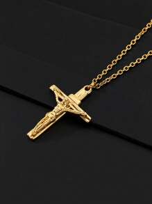 Jesus Cross Necklace For Men Vintage 18K Gold Plated Stainless Steel Necklaces Vintage Goth European & American Fashion Men's Jewelry Accessory Daily Party Wear Birthday Christmas Gifts