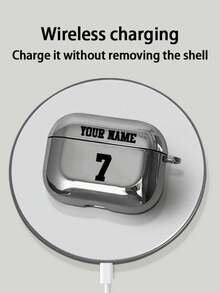 1pc Customized Electroplated Silver Earbud Case, Customized Halloween Theme Design With Name, Little Ghost Pattern, Halloween Fashionable Item,2025phonecase