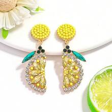 6 peças Brincos de frutas em liga de óleo de limão com strass, adequados para mulheres no dia a dia e nas férias de verão - Multicolorido - Ver 9