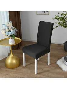 Funda Elástica 4pcs Protectora De Silla Comedor Color Sólido, Tejido de alta calidad, suave y cómodo, no plegable, sin necesidad de planchado. Fácil de limpiar. Lavable a máquina - Negro - Ver 3