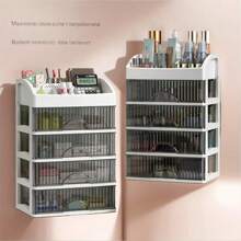 Transparente Kunststoff Mehretagenaufbewahrungsbox - Parfüm, Pflegeprodukte, Make-up Pinsel und Bad-Utensilien Desktop Aufbewahrungsbox, staubdicht Schminktisch und Schreibtisch Organizer, modernes ästhetisches Design, einfacher Stil, stabiles Material