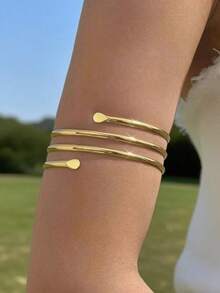 1pc Simple Triple-Layer Hollow Out Metallic Arm Cuff - Gold - View 1
