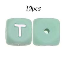 10件/26件，12毫米，绿色字母硅胶珠（A-Z）可用于DIY节日氛围|钥匙扣|背包挂件等，也可用作创意手链等