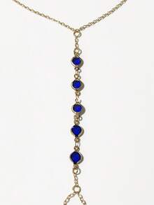 1 件女士不锈钢 5 件圆形绿色锆石手背手指链手链，时尚珠宝，18K 镀金 - 寶藍色 - 查看 1