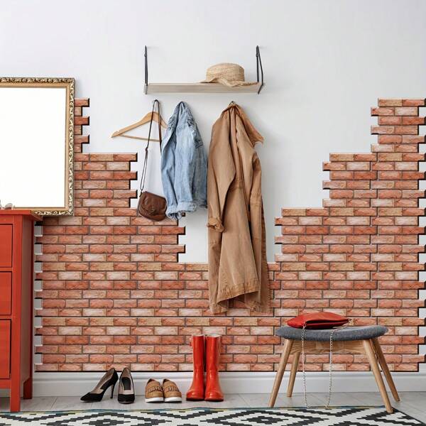 [3D Brick-Patterned Christmas Stickers] 20/40pcs 3D Simulated Brick-Patterned Christmas Wall Stickers - Waterproof And Moisture-Proof Ceramic Tile Wallpapers For Home Renovation