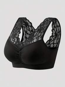 Plus Size Wirefree Side Shaping High Elasticity High Support Bra, Lift - Black - View 1
