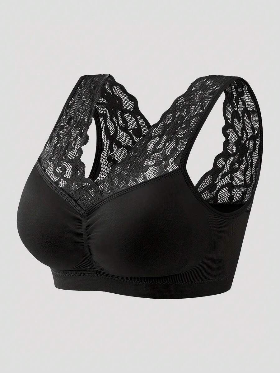 Plus Size Wirefree Side Shaping High Elasticity High Support Bra, Lift - Black - View 1