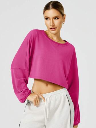 Women's Long Sleeve Fashion Short Soft Sweatshirt Exposed Top Knit Crew Neck Sweatshirt Comfortable Yoga Sports Ultra Loose For Outdoor Sports Gym Wear Fall/Winter