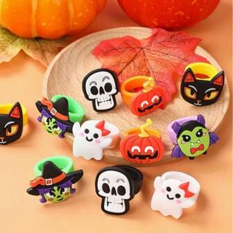 12 Stück Halloween Cartoon Ringe, Halloween Party Geschenke, Gelee-Gummi-Ringe als Geschenk