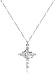 1pc Rhinestone Decorated Rotatable Cross Pendant Necklace, Luxury Choker Necklace