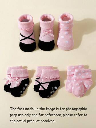3 Pairs Girls Cotton Cute Lady Style Short Socks, Soft & Comfortable For Baby Girls