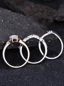 3pcs Luxury Women's Ring Set - Marquise Cut Opal, Faux Gemstone, Party Style Jewelry Gift For Fashionable Women - Bạc - Xem 8