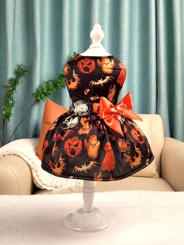 1 peça de roupa para animais de estimação com tema de Halloween, roupa para cães de estimação com estampa de abóbora assustadora, fantasia para animais de estimação para festa de Halloween