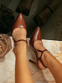 女士新款性感优雅约会婚礼派对办公室制服纯色漆皮尖头细高跟鞋