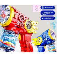 Máquina Lança Bolha De Sabão, Automática, Colorido, Brinquedo Infantil, Azul Vermelho, 50ML - Vermelho+Pilha - Visão 2