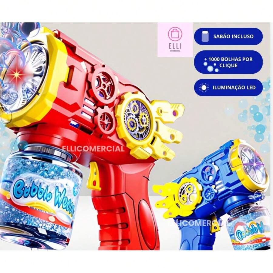 Máquina Lança Bolha De Sabão, Automática, Colorido, Brinquedo Infantil, Azul Vermelho, 50ML