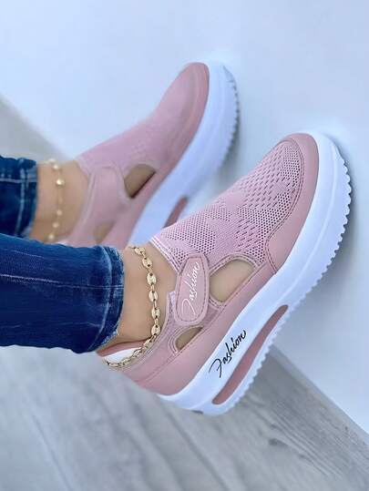 Zapatillas deportivas cruzadas platform de malla para mujer, tacón bajo y fondo plano,nuevas zapatillas casuales de primavera para mujeres,  boca profunda, gruesas y antideslizantes