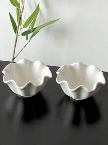 1/2/4-Pcs Set Retro Minimalist White Ceramic Lotus Leaf Shaped Tea/Dessert Plates, Serving Trays, Nuts Bowls