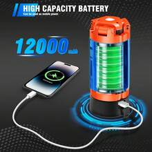 Adewalk 12000mAh Camping Light With Stand, Rechargeable Work Light, Dimmable Cordless Work Light With 3 LED Lamp Heads, Magnetic Emergency Flashlight With 79" Detachable Tripod - Orange - View 7