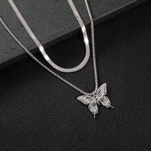 1 Stück, modischer Edelstahl geometrischer einfacher Schmetterling Anhänger Halskette, exquisite Schlüsselbein Kette Anhänger Halskette, minimalistisches luxuriöses Accessoire Geschenk