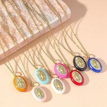 1 pieza Collar con colgante ovalado de estilo bohochic con deidad y acabado goteado, multicolor para elegir, idea de regalo para mujeres, perfecto para ocasiones formales, uso diario y como presente afectuoso