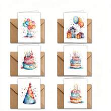 12 pezzi Set di Biglietti di Auguri Colorati con Motivo a Torta di Compleanno (con Buste) - Perfetti per Compleanni, Ringraziamenti e Occasioni Speciali, Forniture Scolastiche, Ritorno a Scuola