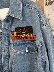 5pcs "Love The Skin You're In" Embroidered Patches, Retro Casual Patches, Positive Energy, Inspirational Patches, Self-Love Badges, Heart Story Badges, Iron-On/Sew-On, Suitable For Clothes, Backpacks, Hats - 彩色 - 查看 6