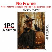 1 bức tranh tường vải canvas phù thủy Halloween quyến rũ cảnh rừng mùa thu với mèo đen và đèn lồng bí ngô, đồ trang trí theo mùa ma quái, đồ trang trí nhà cửa, thẩm mỹ trang trí phòng, tranh tường vải canvas, khung tùy chọn áp phích phòng, đồ trang trí phòng ngủ - 1 cái - Xem 15