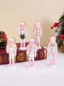 5 buc. decorațiuni de Crăciun în formă de gheare de nucă, gheare de nucă din lemn, decorațiuni suspendate, aranjament cu gheare de nucă de 5 inch înălțime pentru brad de Crăciun, decorațiuni roz de Crăciun pentru decorațiuni de brad de Crăciun, decorațiuni pentru păpuși sau cadouri