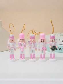 5 buc. decorațiuni de Crăciun în formă de gheare de nucă, gheare de nucă din lemn, decorațiuni suspendate, aranjament cu gheare de nucă de 5 inch înălțime pentru brad de Crăciun, decorațiuni roz de Crăciun pentru decorațiuni de brad de Crăciun, decorațiuni pentru păpuși sau cadouri