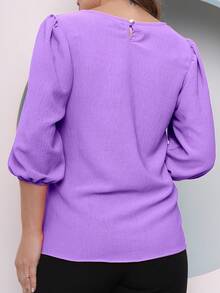 Women's Blouse With 3/4 Sleeves In Plain Dune Fabric - 淡紫色 - 查看 3