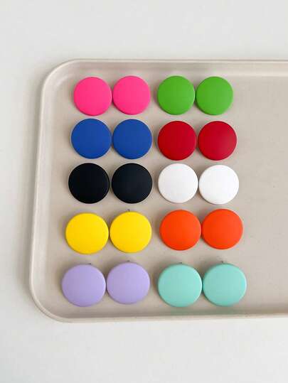 10 Pares de aretes de moda con diseño de puntos de colores para mujeres