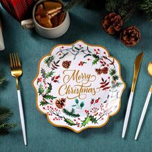10pz/20pz/50pz Piatti di carta natalizi con bordo frastagliato, diametro 9 pollici, piatti monouso decorativi con bacche e agrifoglio, piatti da dessert natalizi di diametro 7 pollici, adatti per cene, dessert, feste di Natale e compleanni