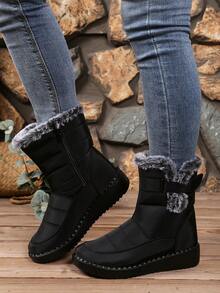 Botas de media pantorrilla cómodas, térmicas y resistentes al agua con cremallera lateral, de moda para el invierno 2025. Botas de nieve ligeras y cálidas para exteriores para damas.