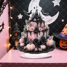 1pc Halloween Cake Desktop Decorative Ornament, 2D Flat Acrylic Desktop Art,Black Bat Halloween Room Decorations,Gift For Friends