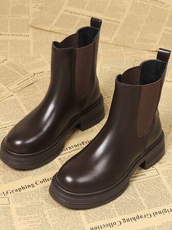 Chelsea 女士 2025 春秋经典靴子，复古英伦风圆头厚底短靴，百搭时尚