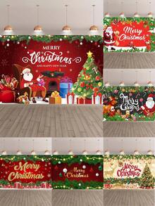 1pc, Merry Christmas Backdrop Banner, 120*80cm Polyester Red Santa Claus Design Xmas Background Cloth For Christmas Decorations 2025 Home Decor Happy New Year Decor, Holiday Seasonal Holiday Xmas Garage Door Wall Decorations Indoor Outdoor Decor - Multicolor - View 1