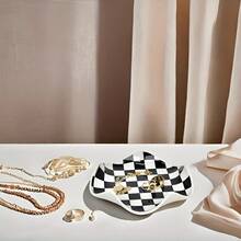 1/2 件全新陶瓷首饰盘、戒指、耳环、项链、盘子、托盘、现代可爱、漂亮、酷炫物品和黑白格纹家居装饰、珠宝托盘女士收纳整理器旅行必需品返校宿舍收纳 - 彩色 - 查看 4
