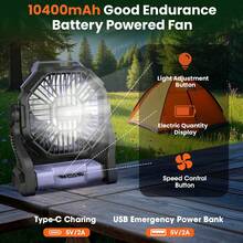 Portable Camping Fan With LED Light - 20000mAh Rechargeable Battery, Adjustable 270°/360° Design For Tents, Travel, And Outdoor Use,Travel Essentials Hand Held Fan,Portable Fans - Xám - Xem 5