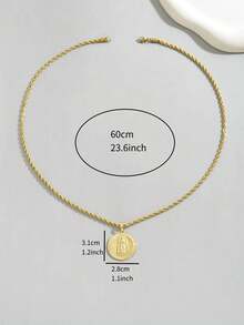 1 件复古金属风格不锈钢镀金扭链项链，带圆形瓜达卢佩圣母玛利亚吊坠，欧洲宗教元素金色瓜达卢佩圣母吊坠项链 - 金色 - 查看 7