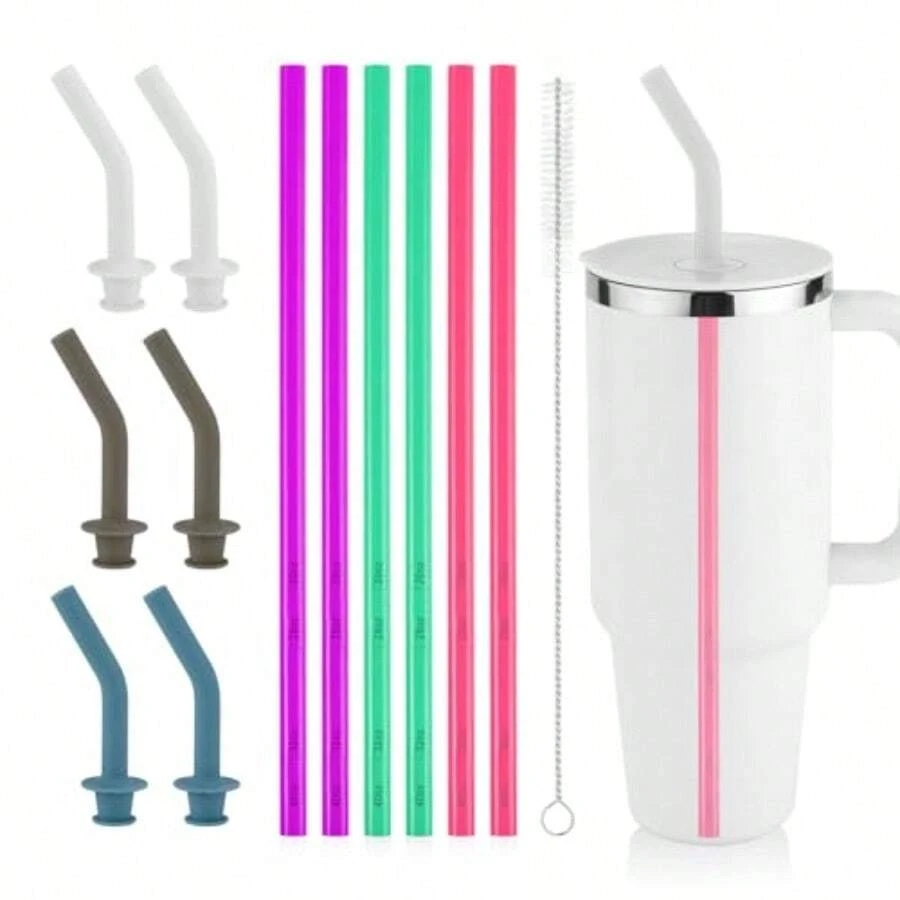 QY 6pcs Straw Replacement For  40 32 28 20oz Tumbler With Reusable BPA 6 Silicone Straw Tips Brush Compatible With Hydroflask Accessories 6 Colors  2216 - 彩色 - 查看 1
